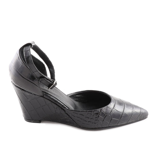 Chiela Black Croc Leather Wedge