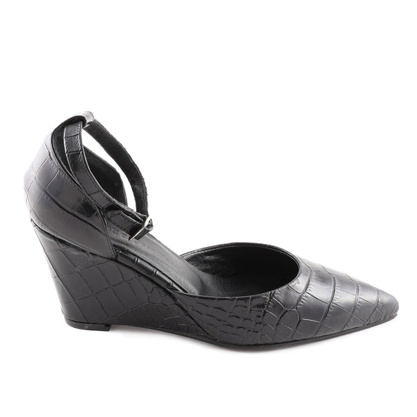 Chiela Black Croc Leather Wedge