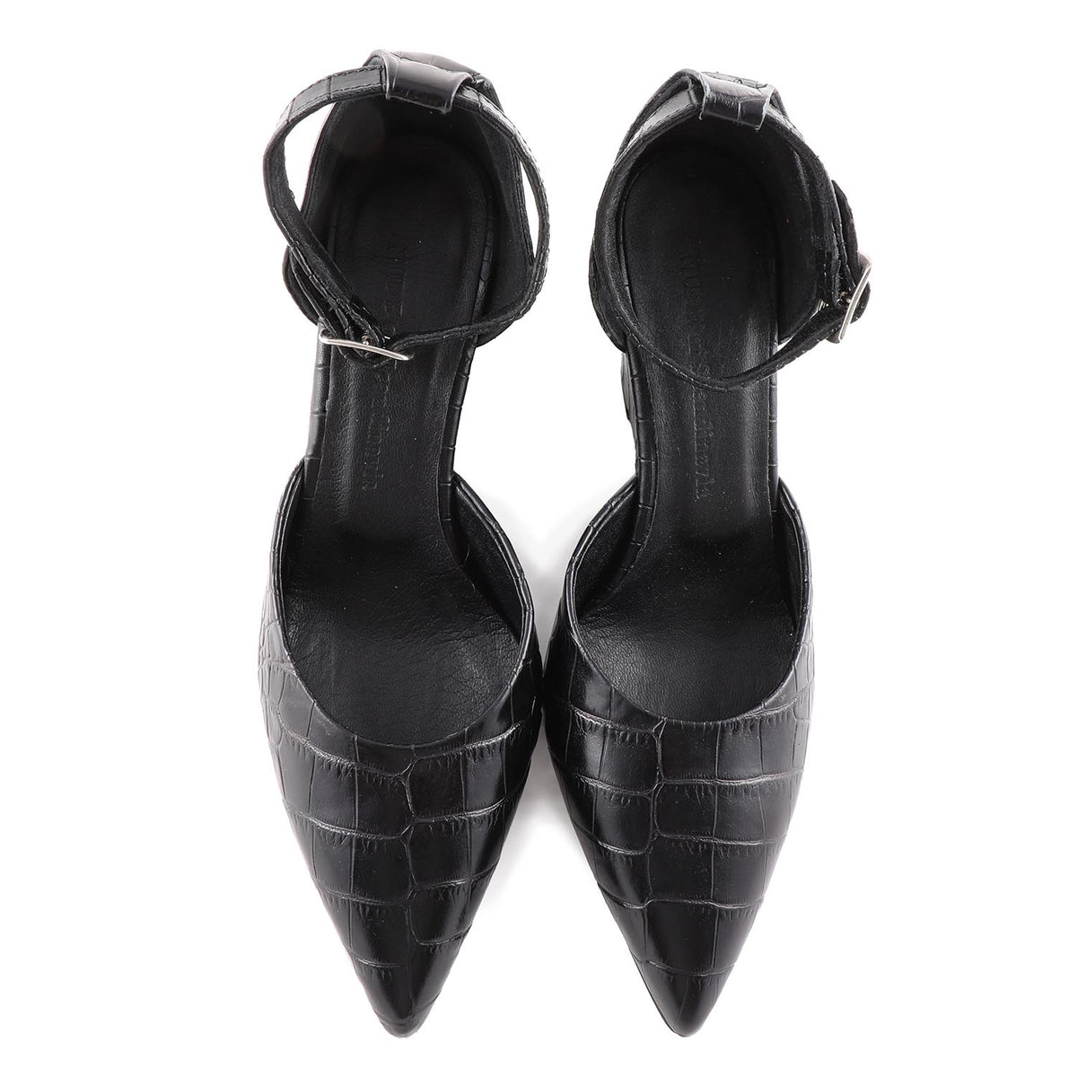Chiela Black Croc Leather Wedge