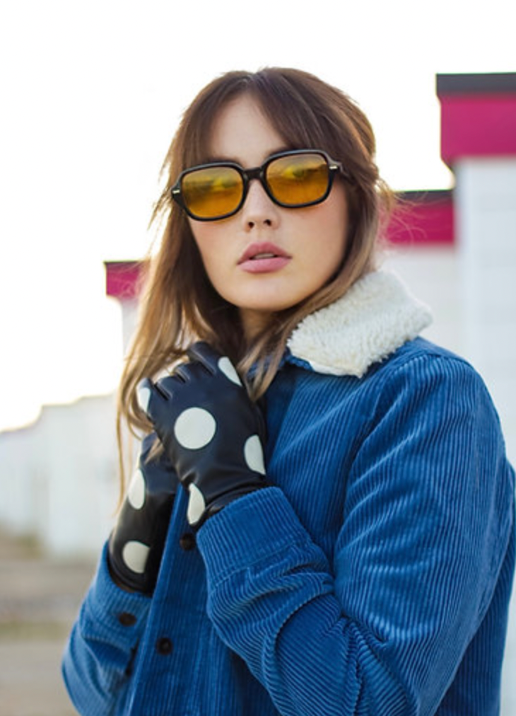 Black White Spot Leather Gloves