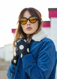 Black White Spot Leather Gloves