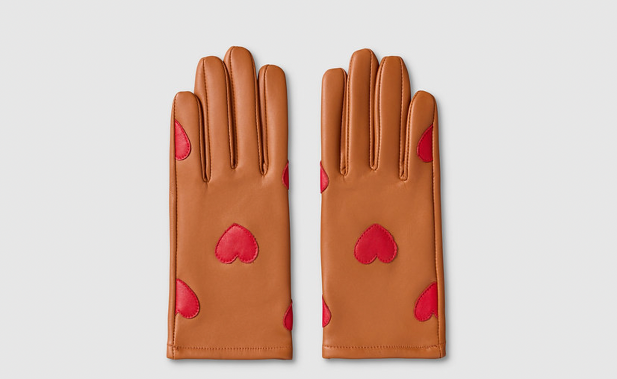 Cognac Red Heart Leather Gloves