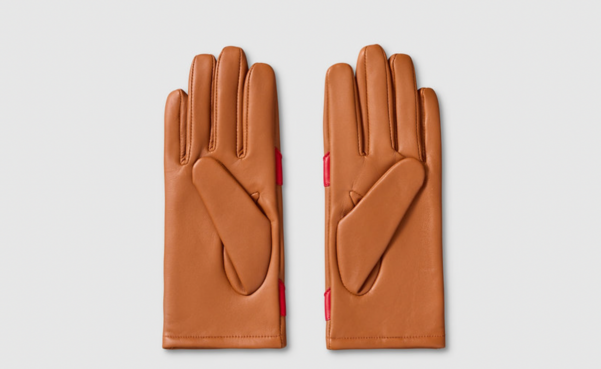 Cognac Red Heart Leather Gloves