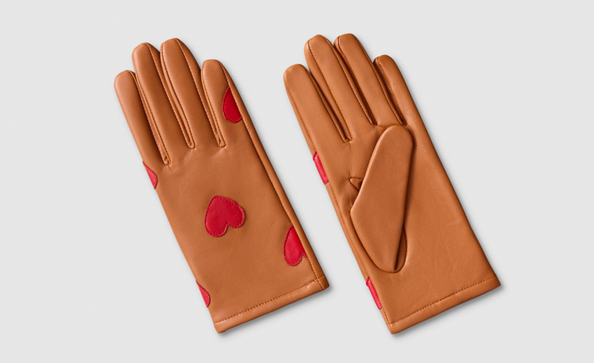 Cognac Red Heart Leather Gloves