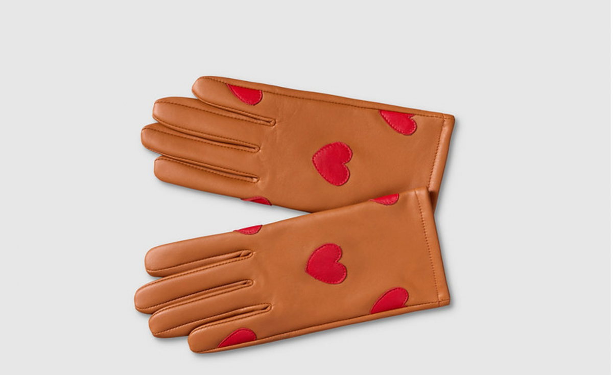 Cognac Red Heart Leather Gloves