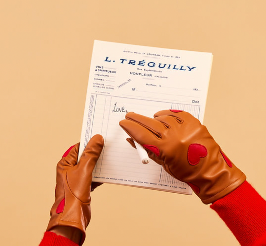 Cognac Red Heart Leather Gloves