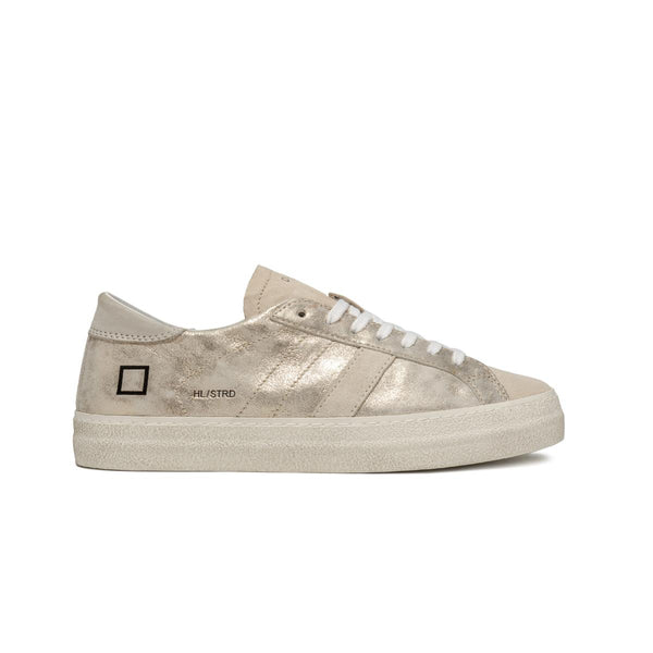 Hill Low Leather Trainers Stardust Platinum Beige Suede Heel