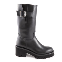 Cherry Chunky Black Leather Biker Boot