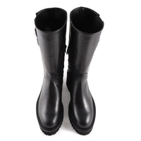 Cherry Chunky Black Leather Biker Boot