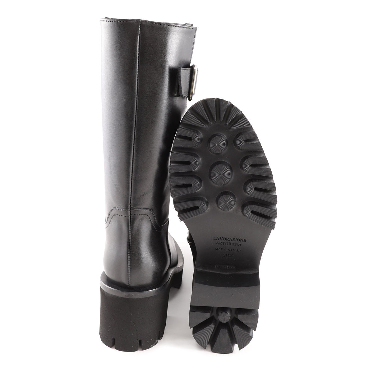 Cherry Chunky Black Leather Biker Boot