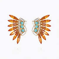 Tangerine Turquoise Feather Earrings