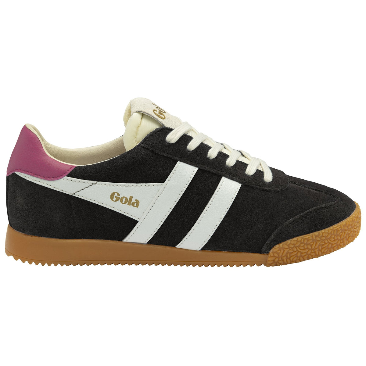 ELAN Suede Trainers  Black/Off White/Fuchsia