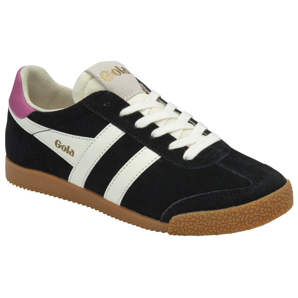 ELAN Suede Trainers  Black/Off White/Fuchsia