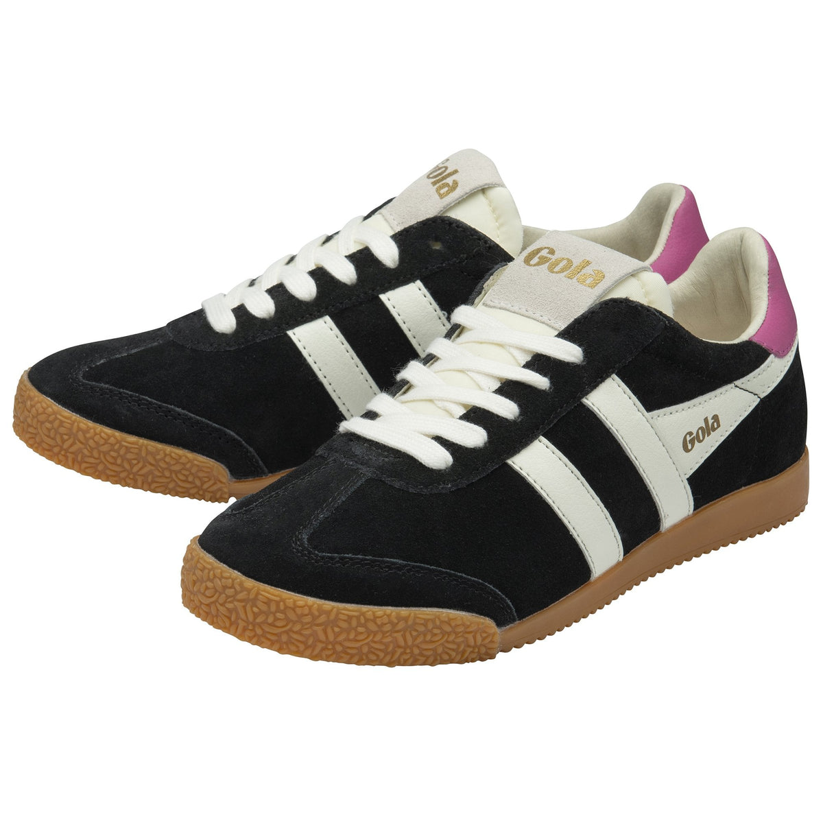 ELAN Suede Trainers  Black/Off White/Fuchsia