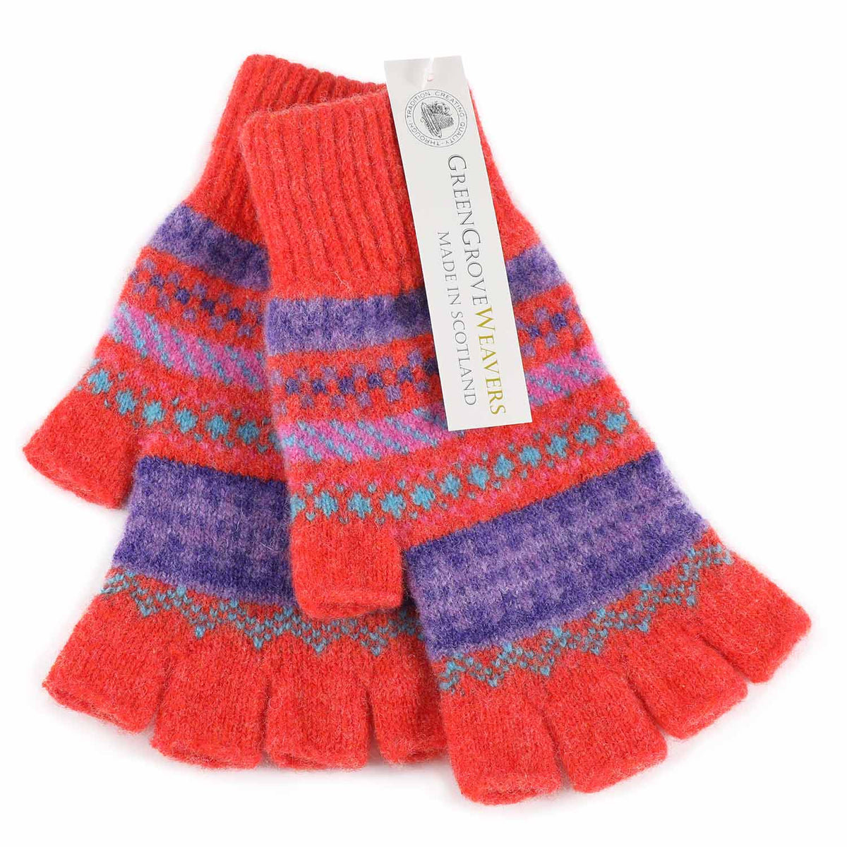 Green Grove Weavers Staffa Lambswool Mittens Coral Reef