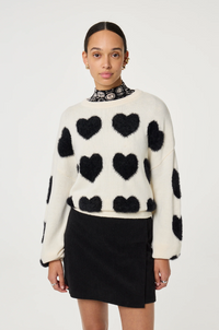 Heart Pullover Cosy White Black Ink