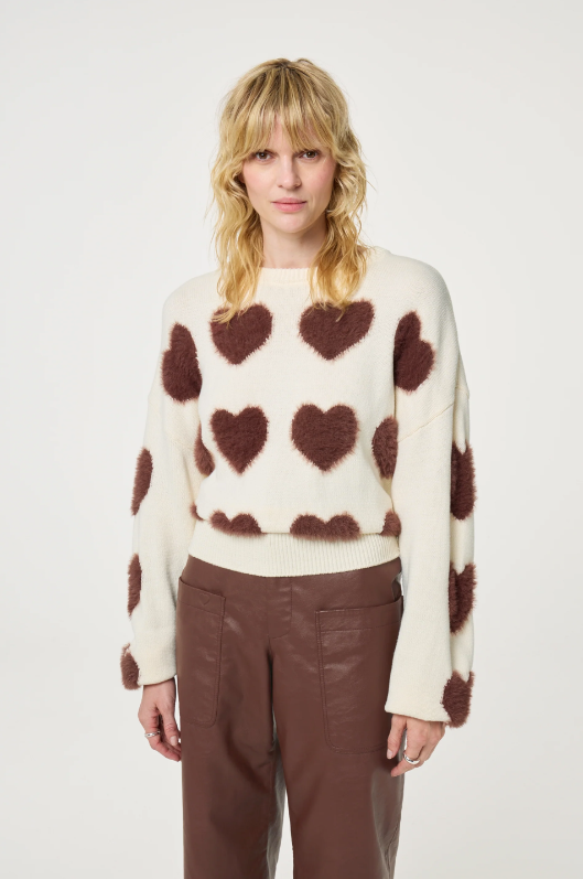 Heart Pullover Cosy White Mocha Brown