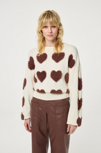 Heart Pullover Cosy White Mocha Brown
