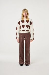 Heart Pullover Cosy White Mocha Brown
