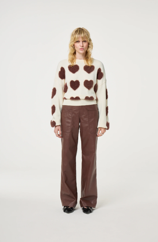 Heart Pullover Cosy White Mocha Brown
