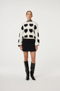 Heart Pullover Cosy White Black Ink
