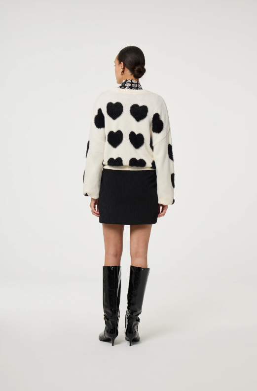 Heart Pullover Cosy White Black Ink