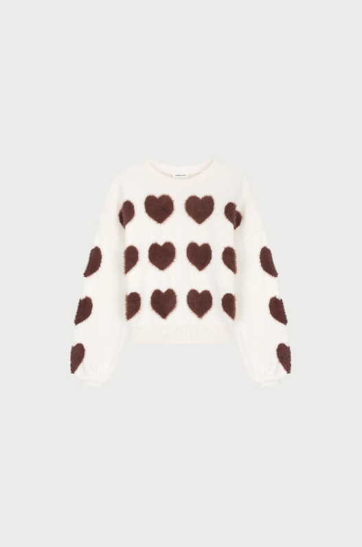 Heart Pullover Cosy White Mocha Brown