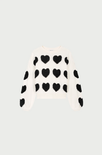 Heart Pullover Cosy White Black Ink