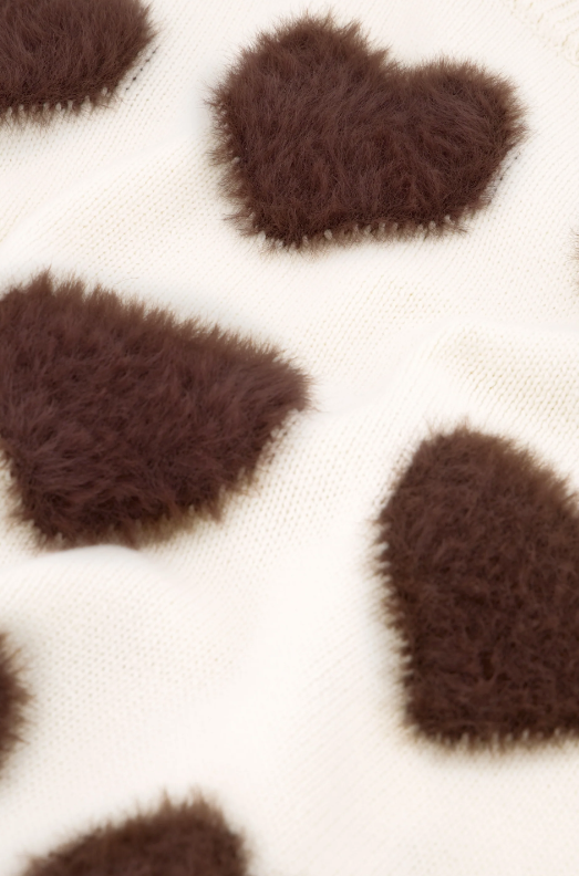 Heart Pullover Cosy White Mocha Brown