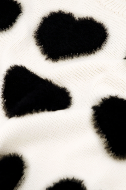 Heart Pullover Cosy White Black Ink