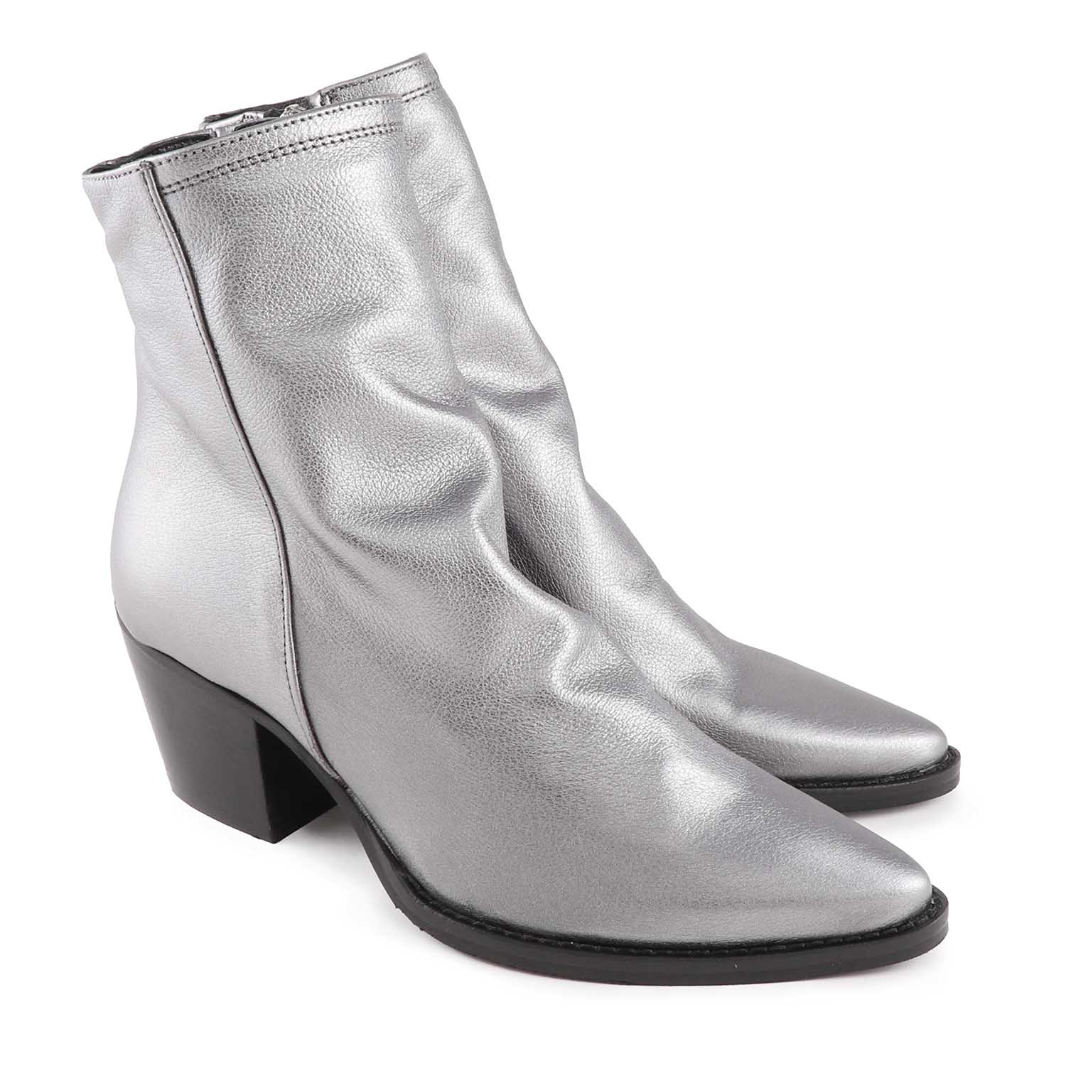 Italian Leather Western Boots Silver The Shoe Gallery