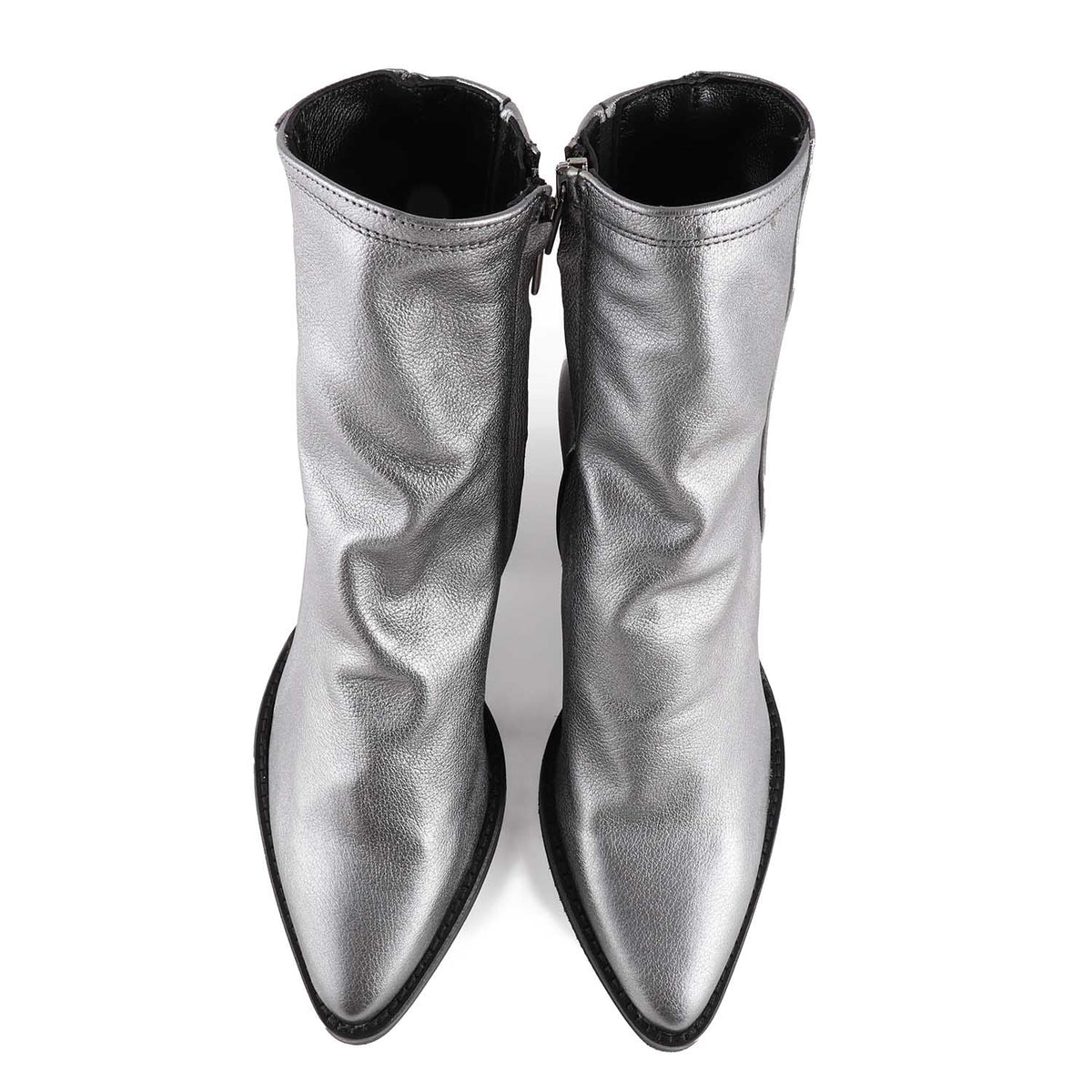 Italian Leather Western Boots Silver