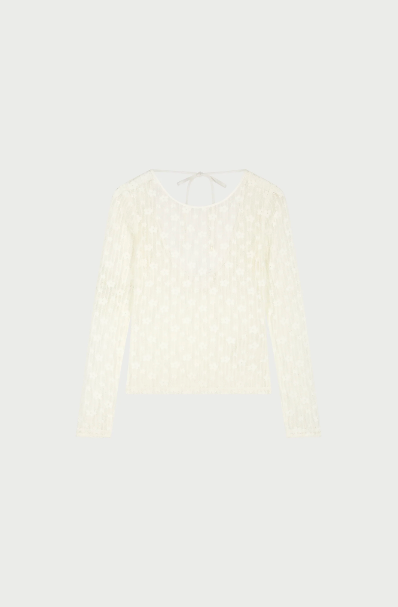  patterned long-sleeve cream lacey Fabienne Chapot top