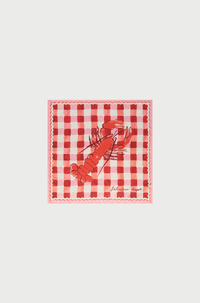 Fabienne Chapot's Lovely Loster scarf with red checked background and zig zag edging and central large lobster.