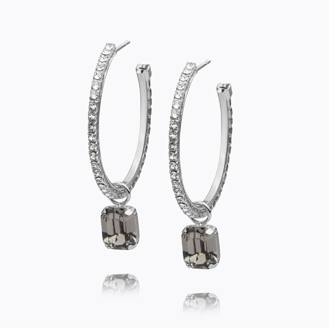 Crystal Lydia Loop Earrings Rhodium Black Diamond