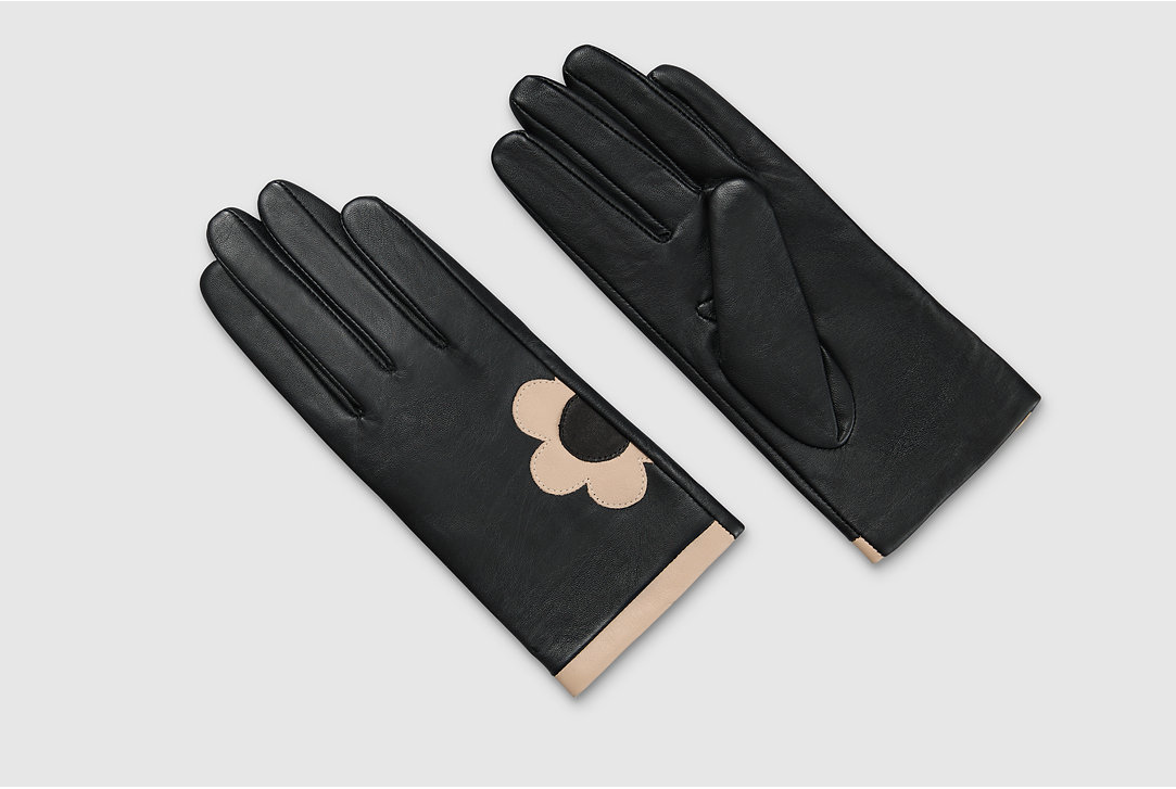 Black Daisy Leather Gloves