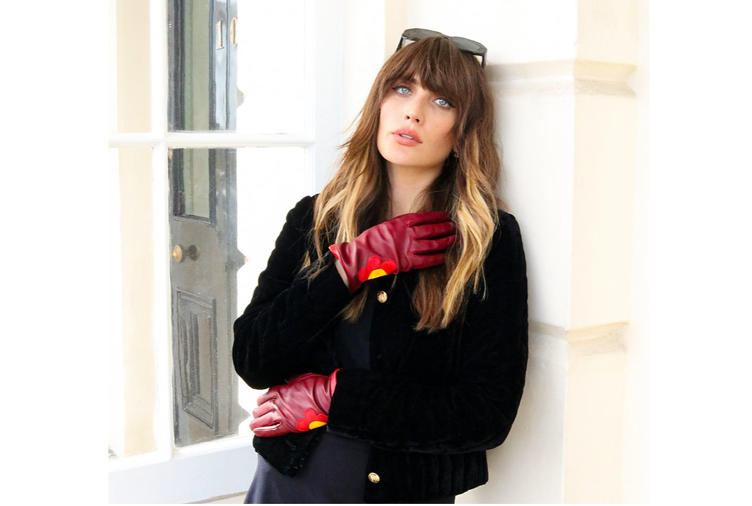 Burgundy Daisy Leather Gloves