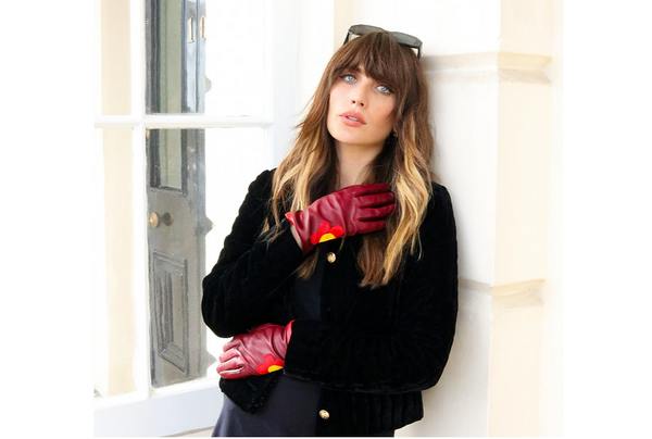 Burgundy Daisy Leather Gloves