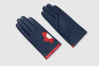 Navy Daisy Leather Gloves