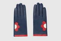 Navy Daisy Leather Gloves
