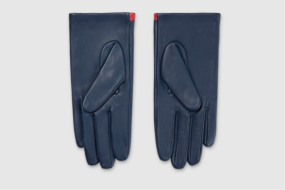 Navy Daisy Leather Gloves
