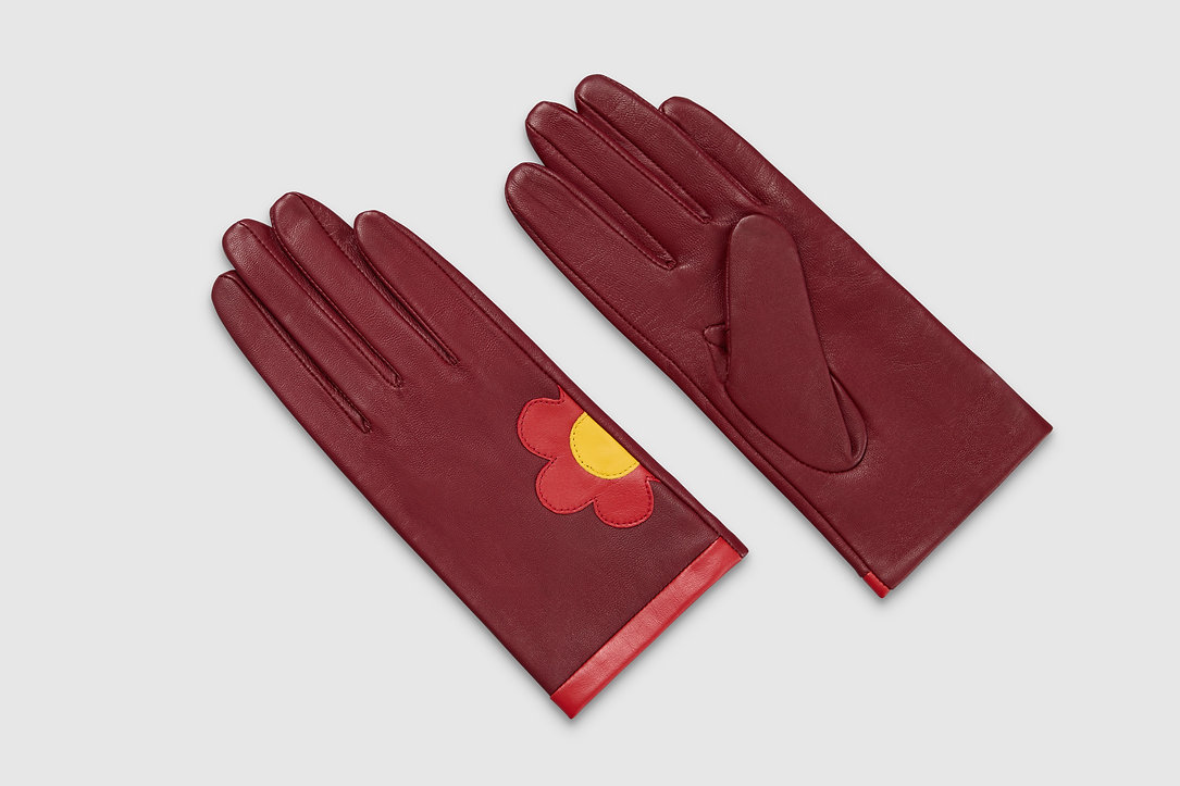 Burgundy Daisy Leather Gloves