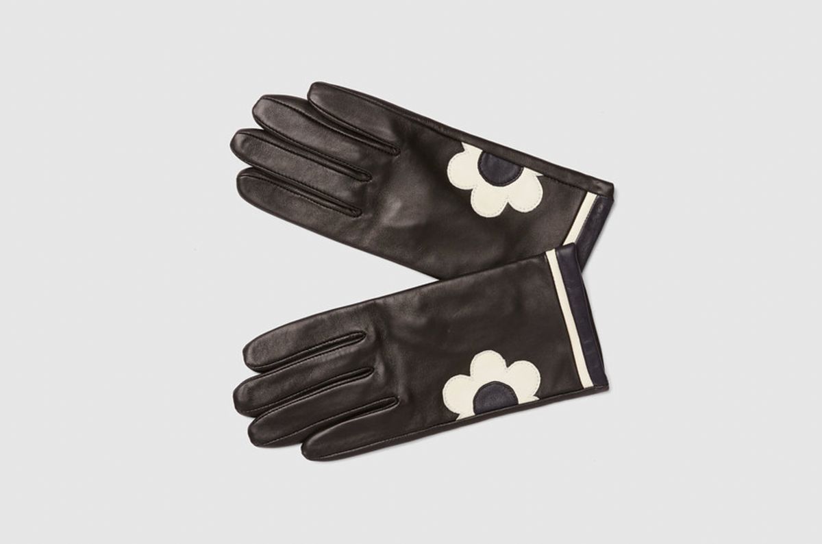 Leather Gloves Black Daisy
