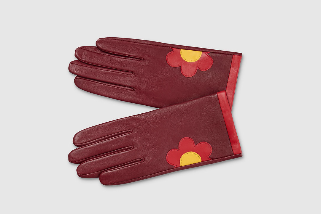 Burgundy Daisy Leather Gloves