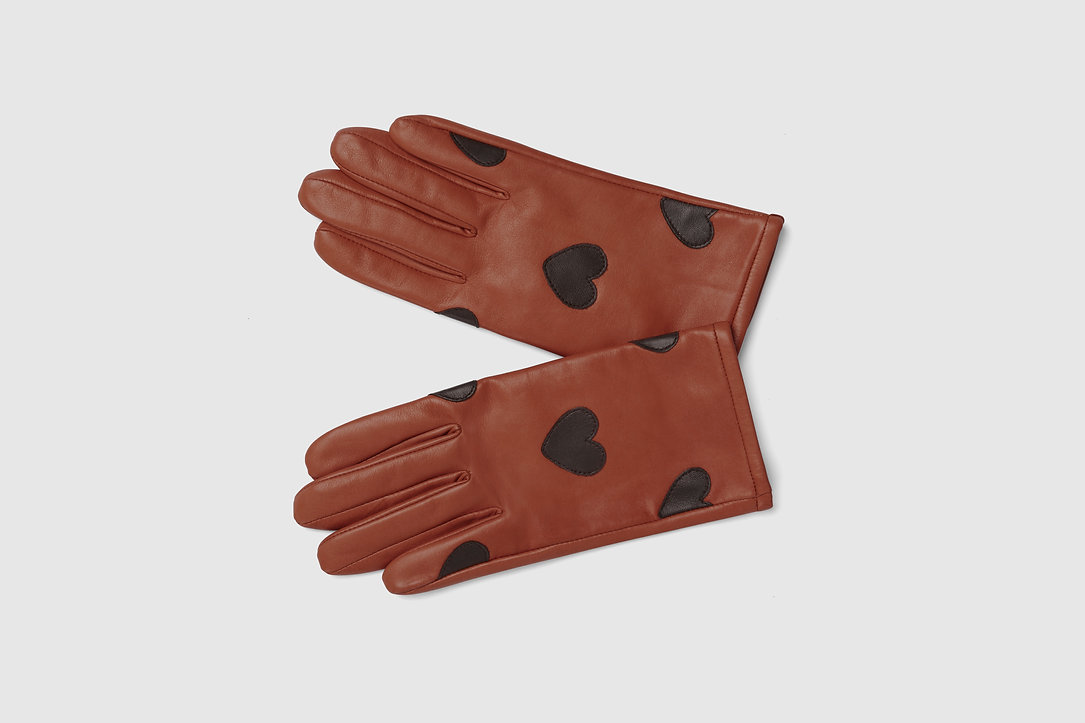 Cognac Heart Leather Gloves