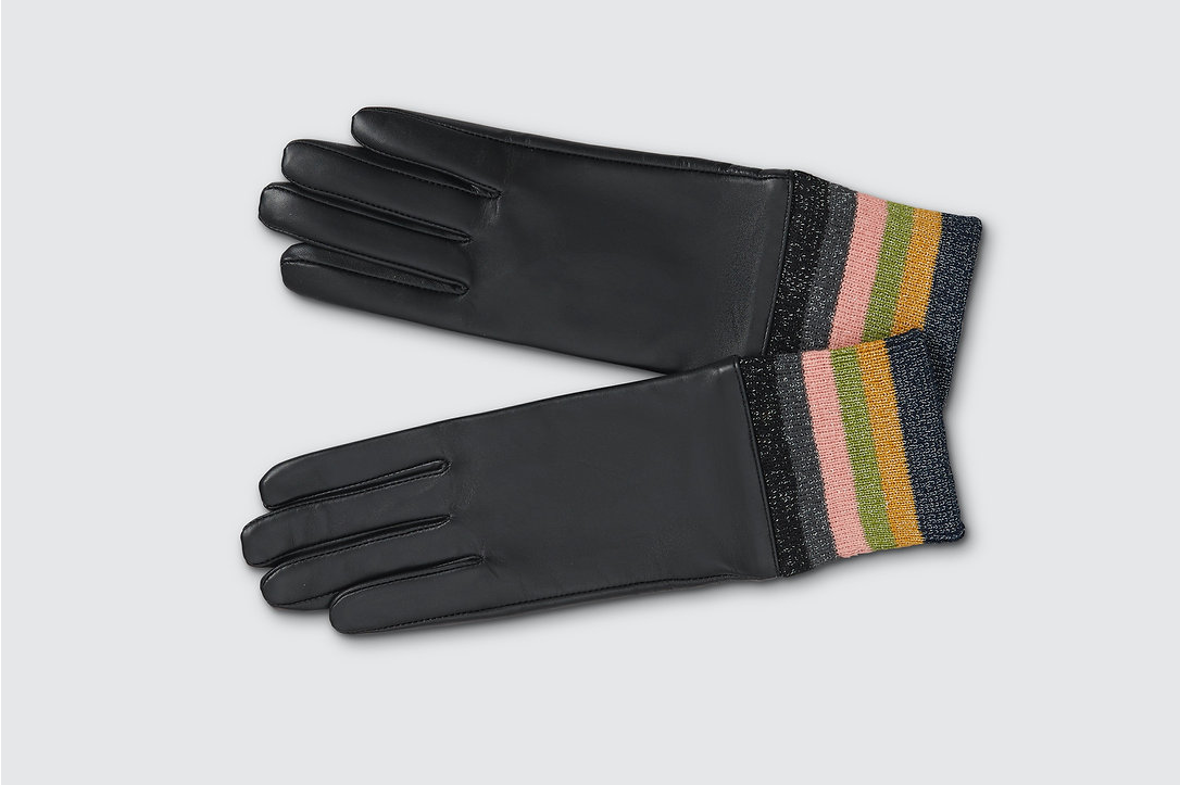 Lurex Cuff Black Leather Gloves