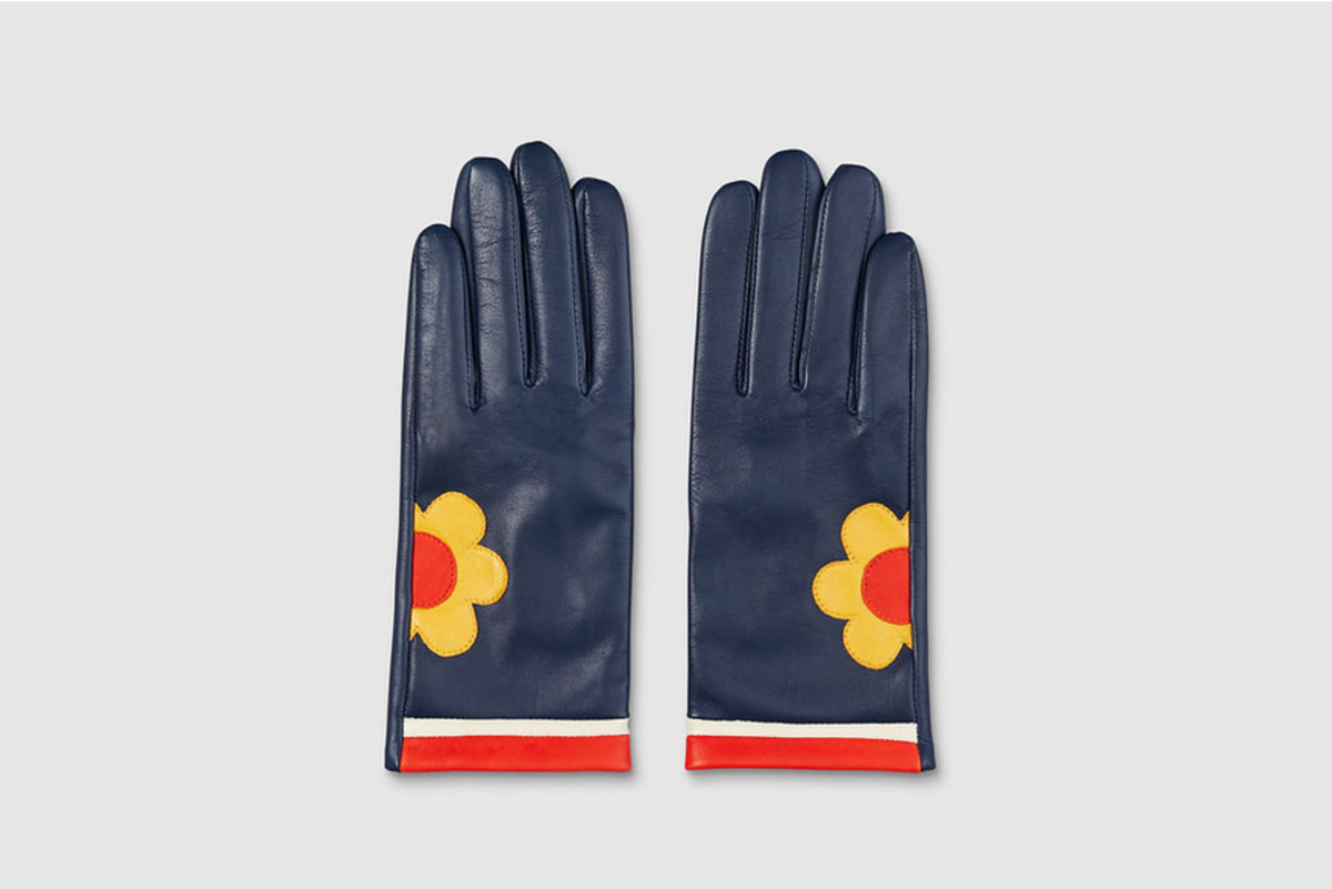 Leather Gloves Navy Daisy