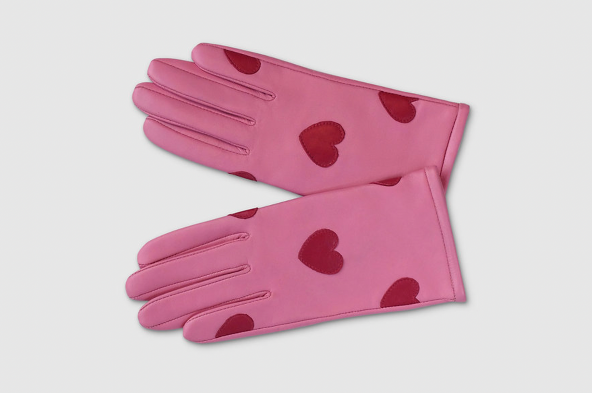 Leather Gloves Pink Hearts