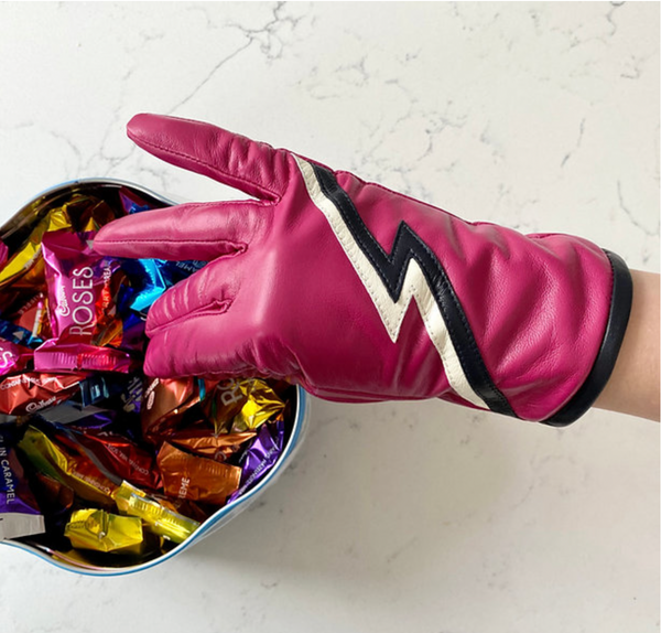 Leather Gloves Pink Lightning Blot Ziggy