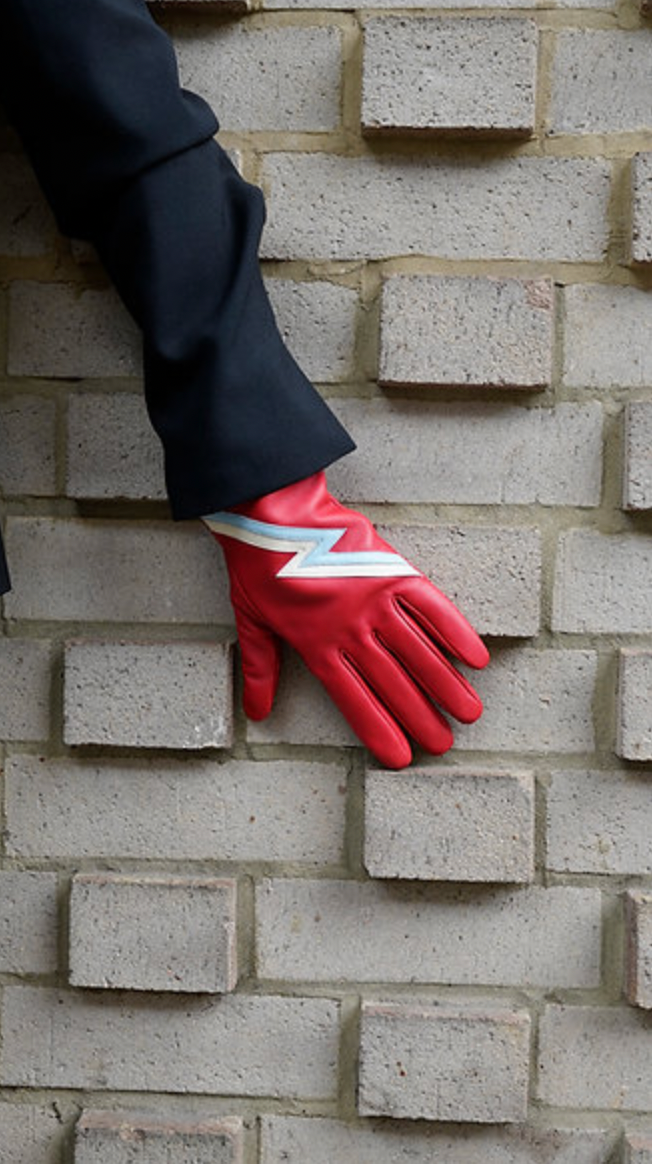 Leather Gloves Red Lightning Bolt Ziggy